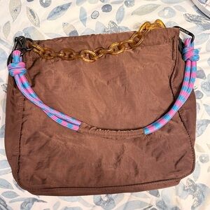 Rotunda Sant Hobo Bag Brown Purple Nylon Polyester Shoulder Drawstring